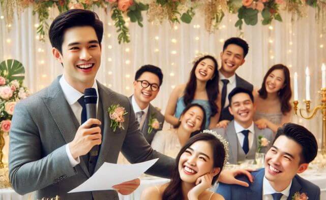 A sibling making a wedding speech for sister
